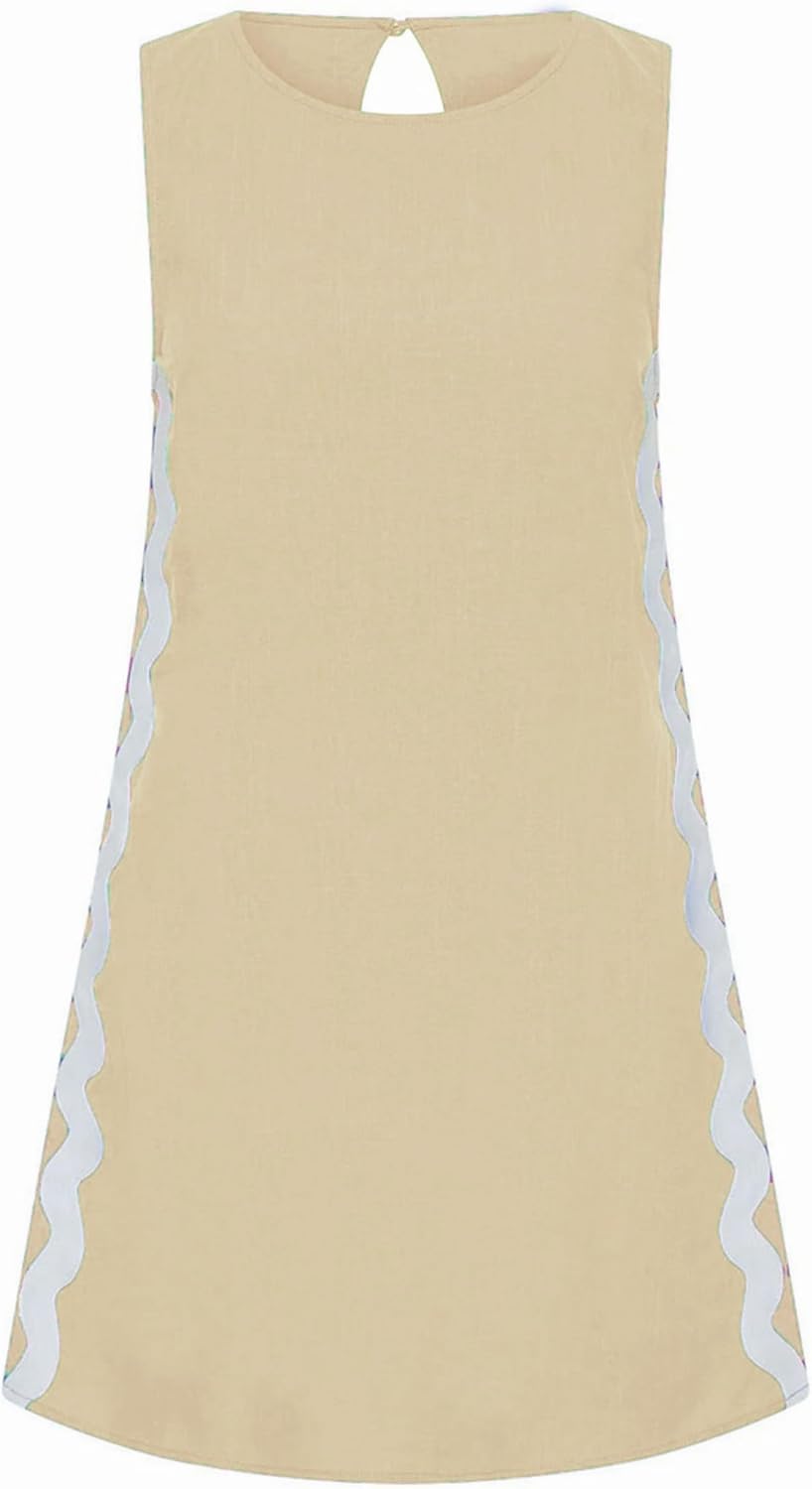 Summer Dresses for Women Sleeveless Short Beach Dress Casual Crewneck Bohemian Mini Sundress - Image 3