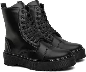 Bota Coturno Feminina Cadarço Zíper Conforto Casual