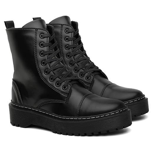 Bota Coturno Feminina Cadarço Zíper Conforto Casual