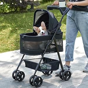 3 in 1 Folding Dog Stroller, Zoosky Pet Stroller for Small/Medium Dogs, Cat Stroller w/Removable Carrier, Car Seat, Sun Shades, Waterproof Small Dog Stroller, All Terrain Cat Stroller for 2 Cats
