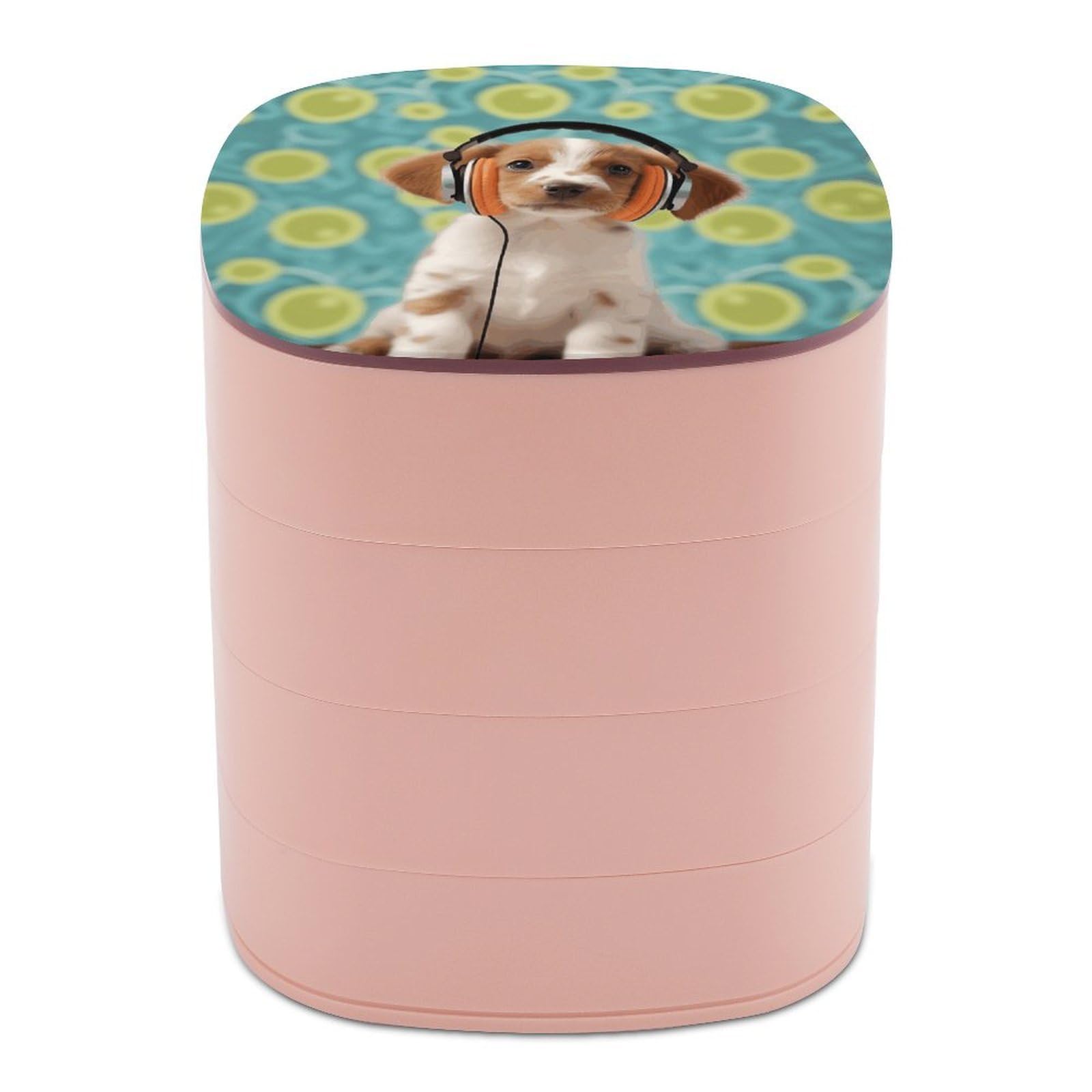 JTREHY Puppy with Headphones Jewelry Box 4-Layer Covered Rotating Jewelry Storage Box Large Capacity Storage Boxes Portable Jewelry Case for Bracelets Earrings Necklace