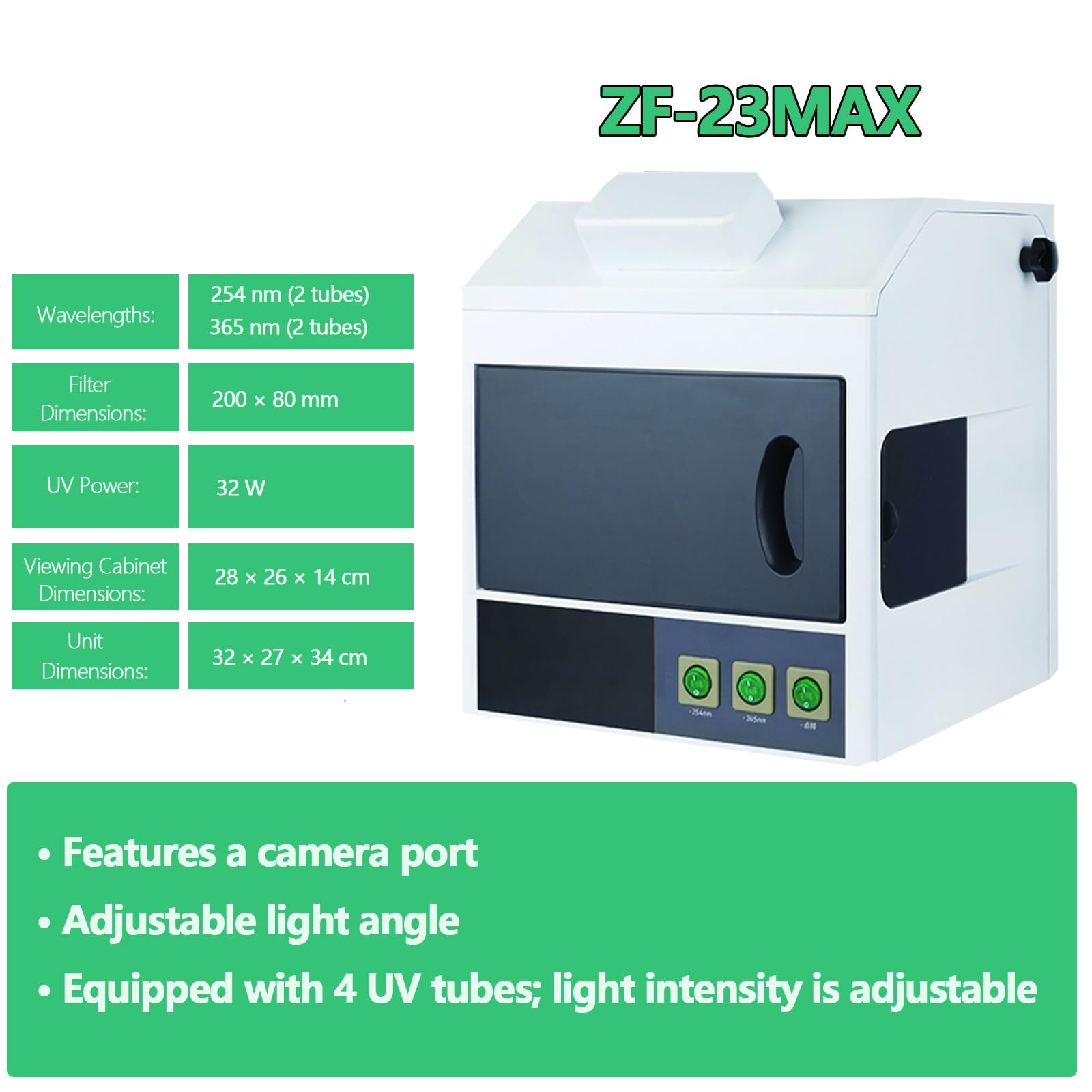 Analizzatore ultravioletto per uso in laboratorio, lunghezze d'onda 254nm e 365nm, porta fotocamera integrata, finestra di osservazione, funzionamento facile, ideale per ricerca e diagnostica