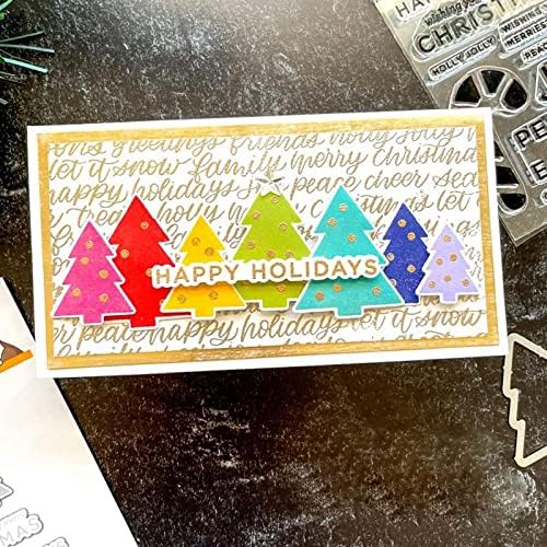 Christmas Trees Canday Cane Dies and Stamps Sets for Card Making DIY Scrapbooking Happy Hoildays,Peace on Earth Words Phrase Transparent Silicone Seal Stamps for Paper Crafting Stencil Die Cuts