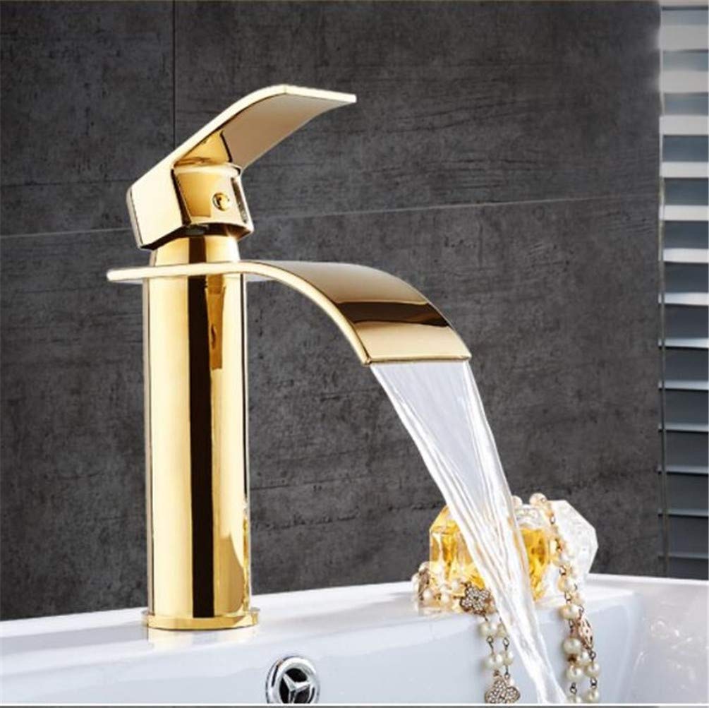 Rubinetto a Cascata Oro/Cromo/Nero Miscelatore per lavabo Montaggio su Piano Sanitario Basso Lofty Ambizione Acqua Calda e Fredda Lavabo Elegante Design Moderno Ferramenta di Lusso