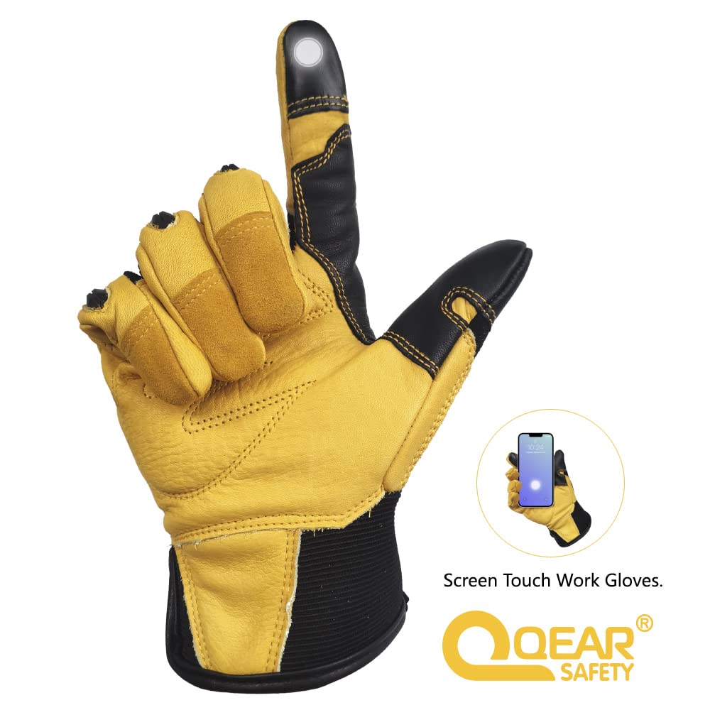 QEARSAFETY 1 pair Cowhide Work Safety Gloves, Gardening, Thorn Resistance, Mechanic Work, Palm Padded - Image 4