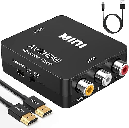 ABLEWE RCA a HDMI, convertidor AV a HDMI, 1080P Mini RCA compuesto CVBS Video Audio Convertidor Adaptador Compatible con PALNTSC para TVPCPS3STBXbox