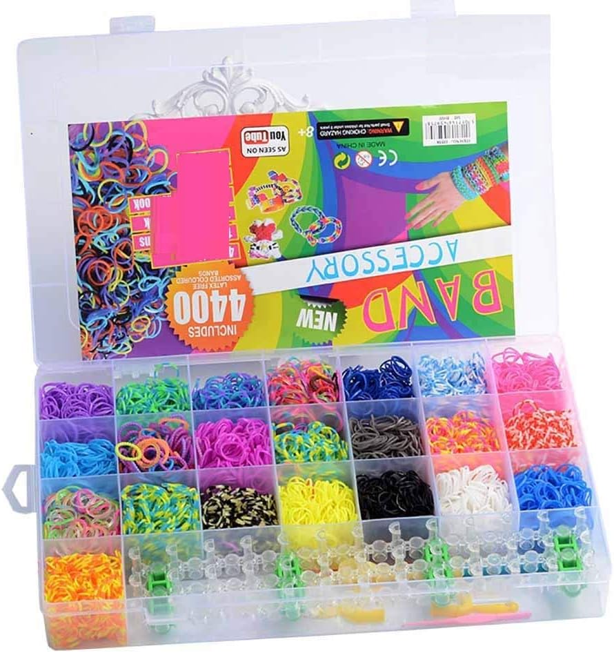 Kids Rainbow Rubber Bands for Bracelets Kit with Case 4400 Loom Bands DIY Crafting Bracelet Making Kit Gifts for Boys Girls