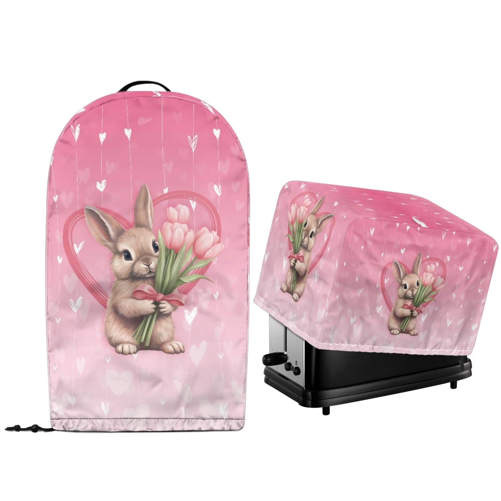 Easter Day Decor Kitchen Appliance Dust Cover with Drawstring Hem Stand Mixer Blender and Toaster Oven Bread Maker Machine Covers 2 Pcs Set Tulips Flower Bunny