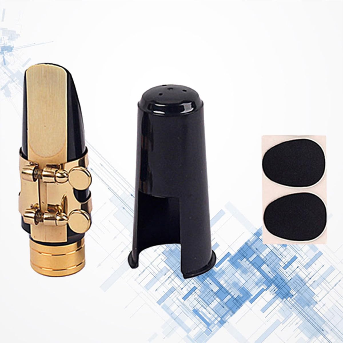 Ciieeo Ensemble D'embouchures Boucle Métallique pour Saxophone Alto avec Anneau en Cuivre et Capuchon Noir, Accessoires pour Fixer la Anche et Garder Propre