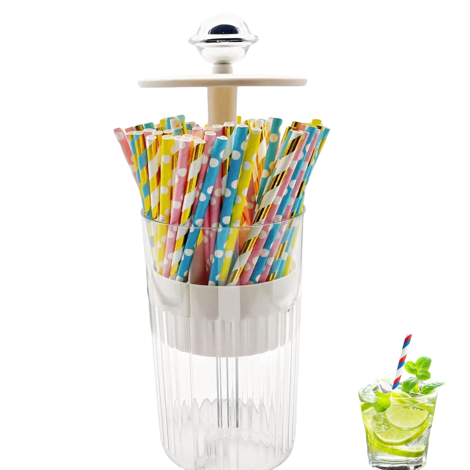 Bnrkmeb 7.8 Inch Short Straw Dispenser,Straw Holder for Counter,Straw Organizer for Cabinet,Acrylic Organizer that Can Automatically Open and Close By Hand Pressing (White)