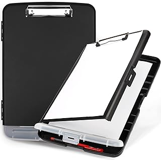 Clipboard with Storage, Side Open Nursing Clipboard Foldable Storage for Nurses, Plastic Clipboard with Low Profile Clip, Waterproof Nursing Clipboards for Office Writing Drawing Clip Board - Black