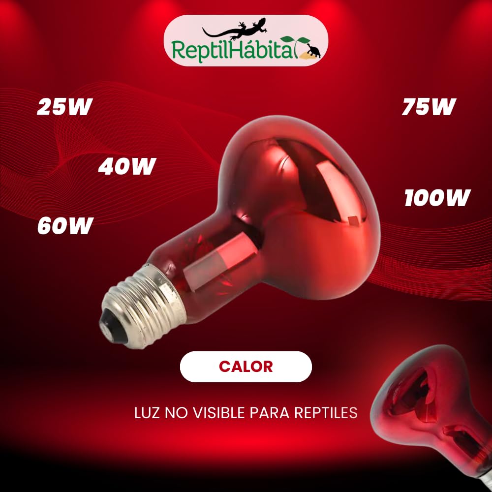 Pack 2× 25w Bombilla Infrarroja ReptilHábita – Calor para reptiles 24h – Terrarios, serpientes, tortugas, pogonas – Luz roja suave – Rosca E27 – (25W) — view 4