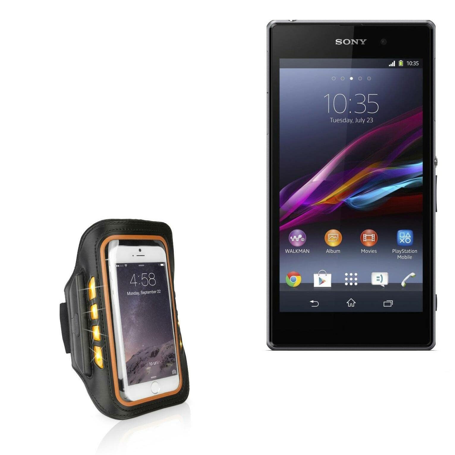 BoxWave Case for Sony Xperia Z1S (Case by BoxWave) - JogBrite Sports Armband, High Visibility Safety Light LED Runners Armband for Sony Xperia Z1S - Bold Orange