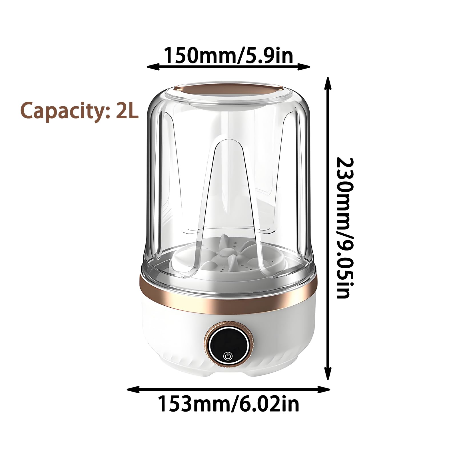 Mini Machine à Laver Portable avec Trois Modes de Nettoyage et écran LED Intelligent, Capacité 2 L, Machine à Laver Petite pour Voyage, Camping-Car(Size:6.02 * 6.02 * 9.05in,Color:Blanc)
