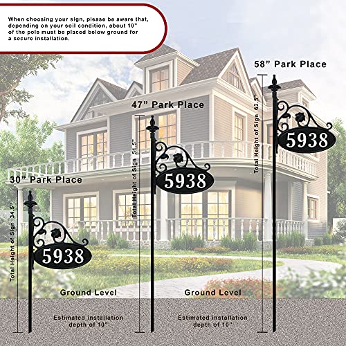 Address America Usa Handcrafted Park Place Oval Reflective 911 Home Address Sign For Yard - Custom Made Address Plaque - Wrought Iron Look (58" Pole) - As #TOP4