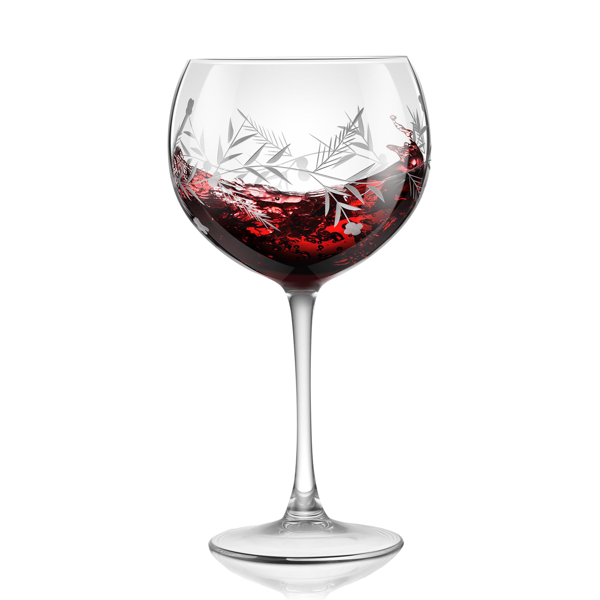 Joeyan Etched Red and White Wine Glasses,Hand Blown Large Balloon Wine Goblet with Floral Pattern,Clear Long Stem Wine Glasses,Cocktail Drinking