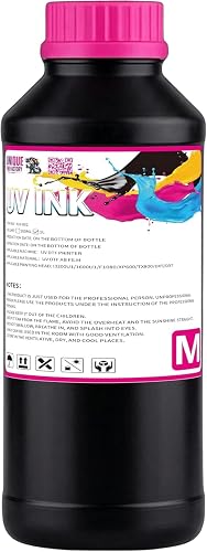Unique Ink Factory 1L Rigid UV Curable Ink – 1000ml UV Ink for Glass, Wood, Metal & Hard Surface Printing (Magenta)