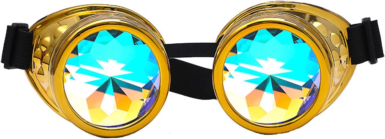 Kaleidoscope Rave Goggles Steampunk Glasses with Rainbow Crystal Glass Lens