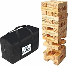 Clapjoy Giant 4 FeeT Tumbling Tower Game – 54 PCS Large Wooden Blocks for Kids & Adults – Outdoor & Indoor Stacking Block Game – Wooden Tower Game | Family & Party Fun