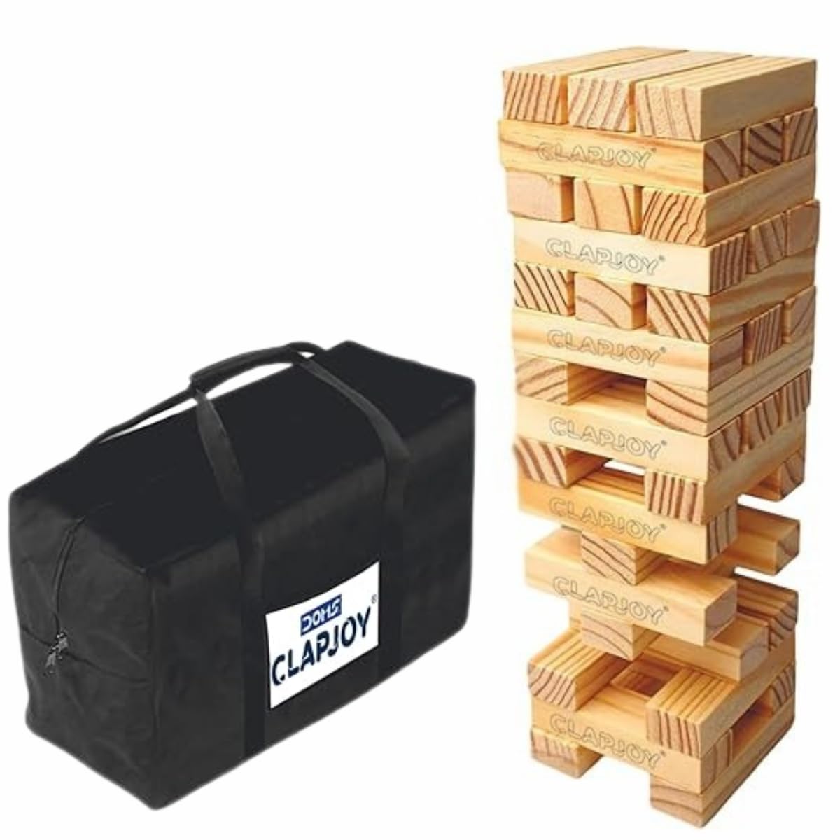 Clapjoy Giant 4 FeeT Tumbling Tower Game – 54 PCS Large Wooden Blocks for Kids & Adults – Outdoor & Indoor Stacking Block Game – Wooden Tower Game | Family & Party Fun