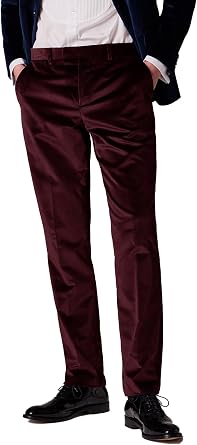 Mens Velvet Pants Classic-Fit Flat Front Dress Pants Wrinkle-Resistant Formal Trousers for Wedding Party