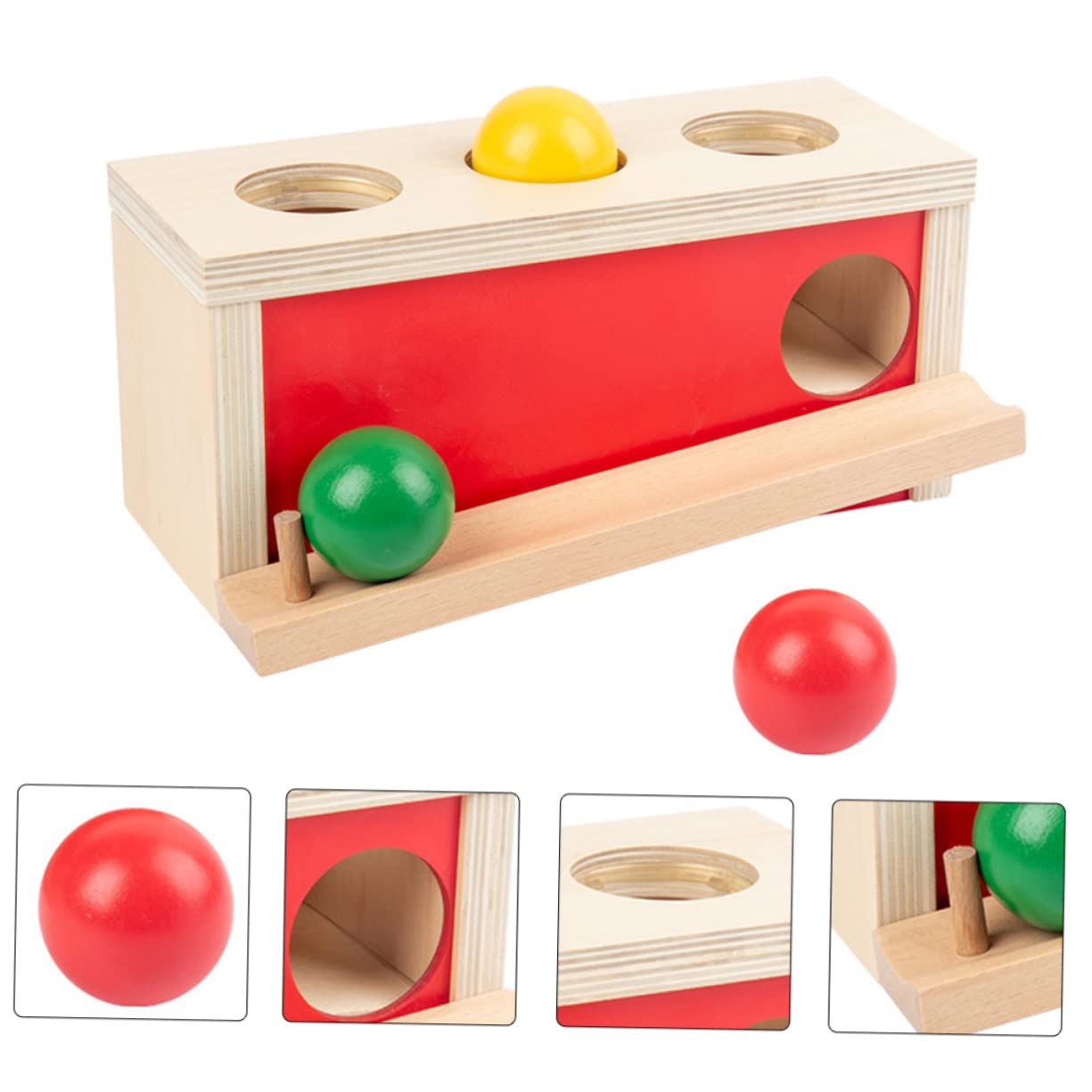 Milisten Juguete de Pelota de Prensa Educativa Roja de Madera para Niños