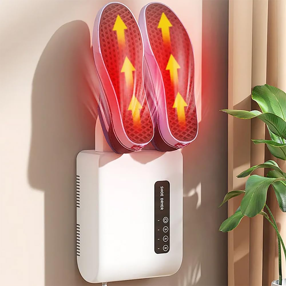 Chauffe-bottes mural électrique avec panneau intelligent, 3 modes de minuterie, dissipation de la chaleur à 360°, silencieux 41 dB, pour chapeaux, chaussettes