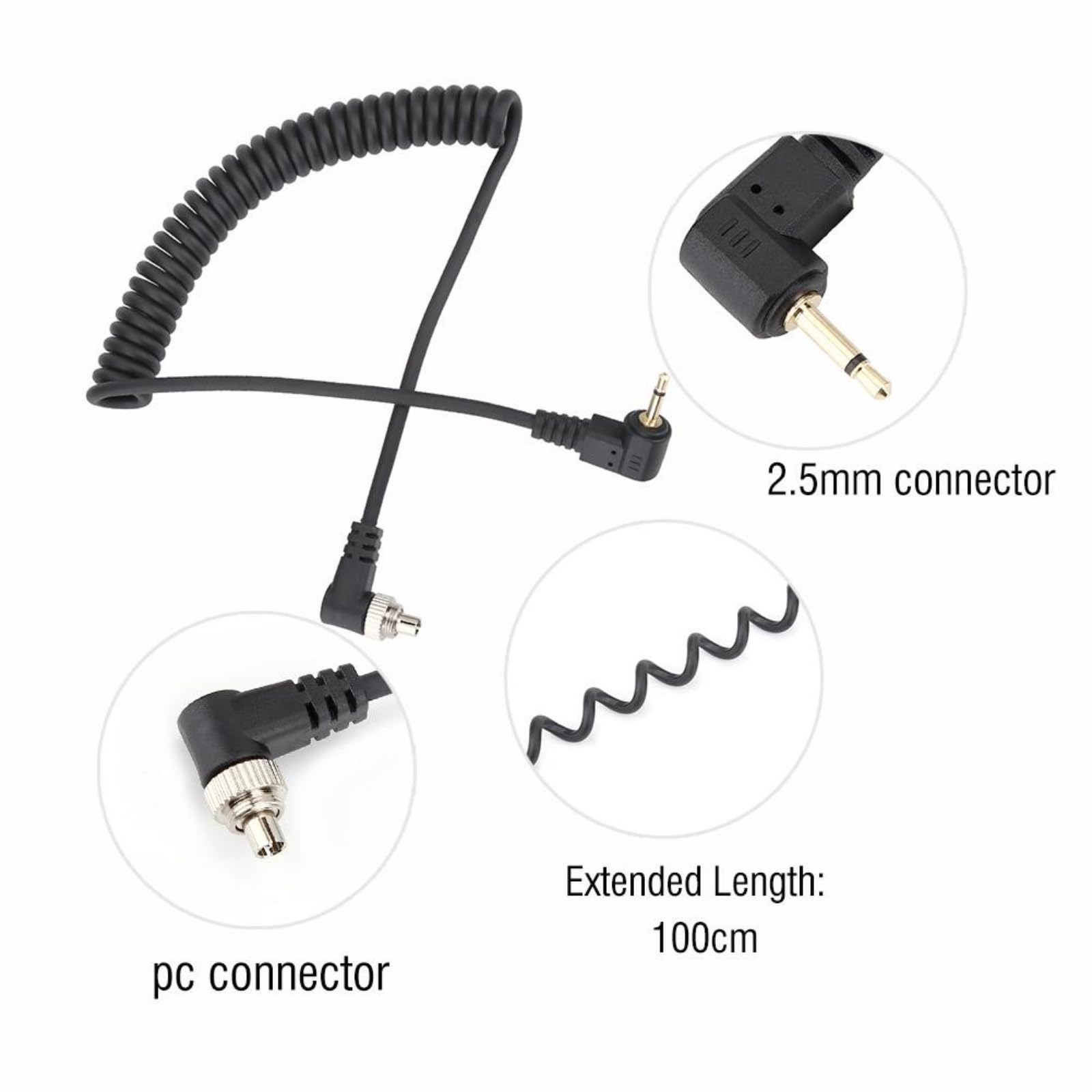 DEWIN Kabel do synchronizacji Flash, kabel do synchronizacji lampy błyskowej 2,5 mm do złącza PC Flash męskiego z zaciskającą się śrubą, przedłużony, skręcony przewód