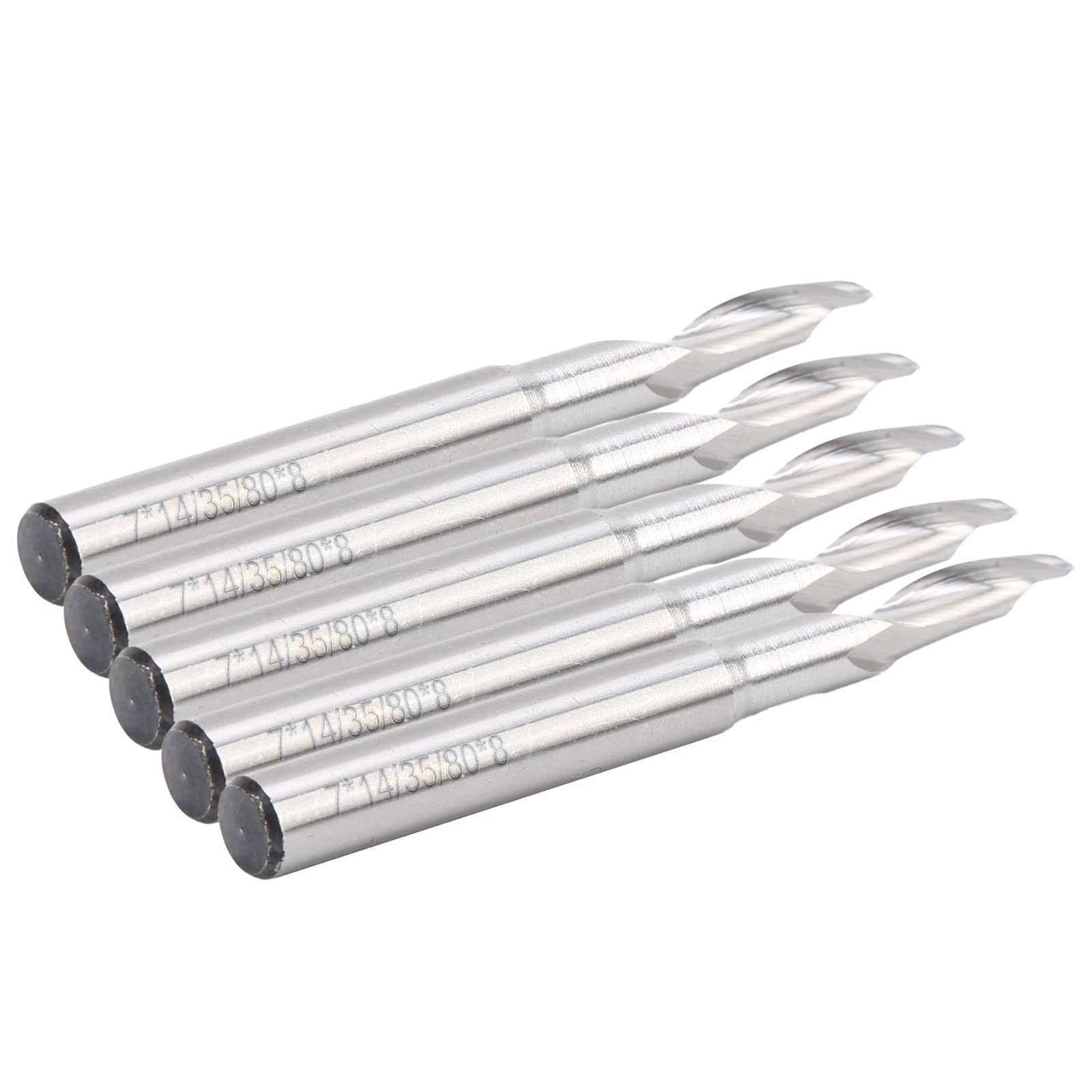 Frez trzpieniowy spiralny z pojedynczym rowkiem, frez CNC ze stali szybkotnącej, zestaw 5 sztuk do frezarki CNC i narzędzi do obróbki drewna, trzpień 8 mm, ostrze 7 mm