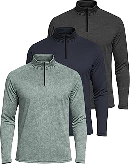 3 Pack: Men's Dry-Fit Active Quarter Zip Long Sleeve Athletic Performance Pullover (Available in Big & Tall)