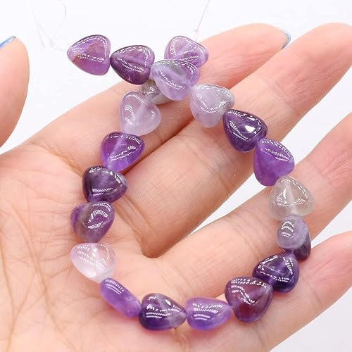 Miniatura 2 de Cuentas de piedra natural pulida en forma de corazón mixto de amatista para hacer joyas, collares, pulseras, 2 hebras