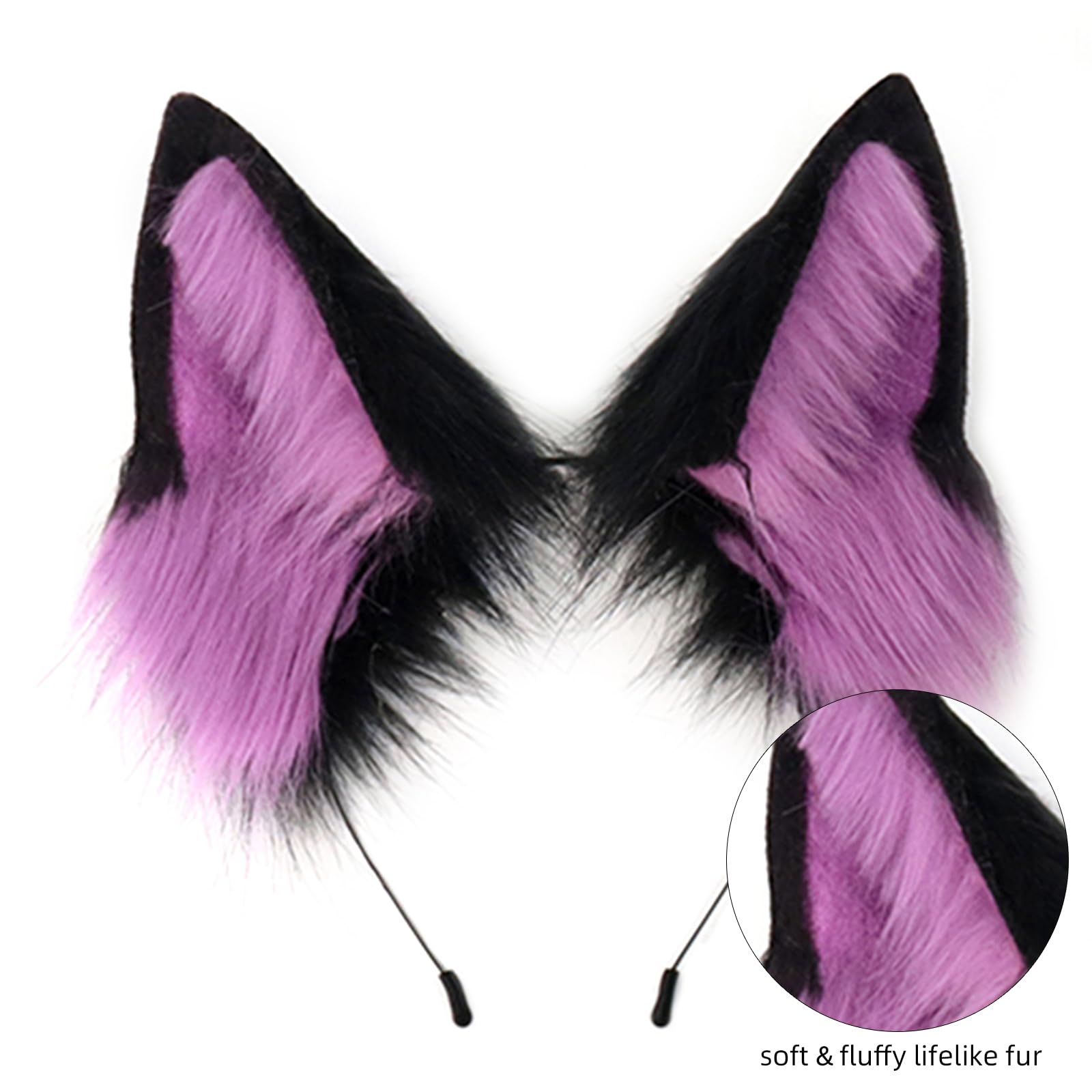 Faux Fur Wolf Ears Headband & Furry Tail Set Realistic Wolf Costume Accessories for Halloween, Cosplay,Parties: Medium Purpleblack