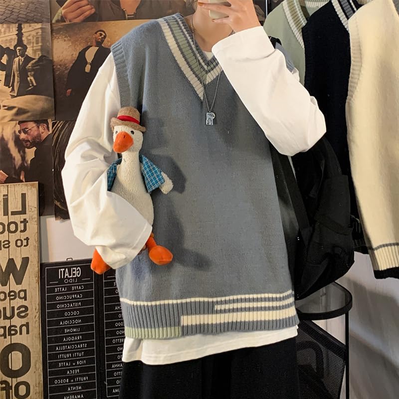 Sweater Vest Men V-Neck Japanese Students High Street Baggy Unisex Male Teens Clothing All-Match Casual Simply4