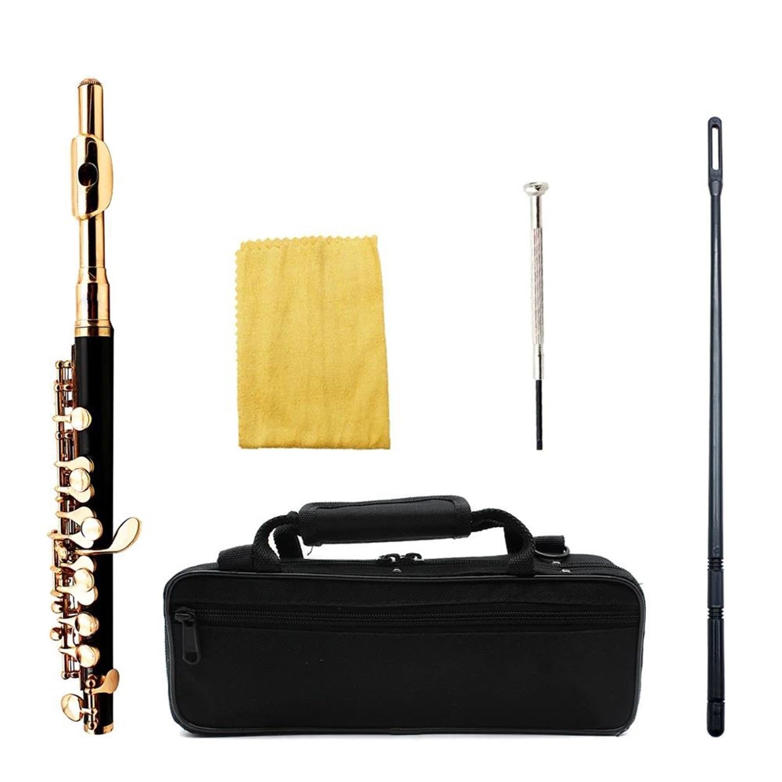 Profesjonalna Flet Zestaw 16 Otworowych Korpusów Piccolo C Z Białej Miedzi Futerałem Profesjonalne Instrumenty Muzyczne Oraz Klucz E(Black Gold)