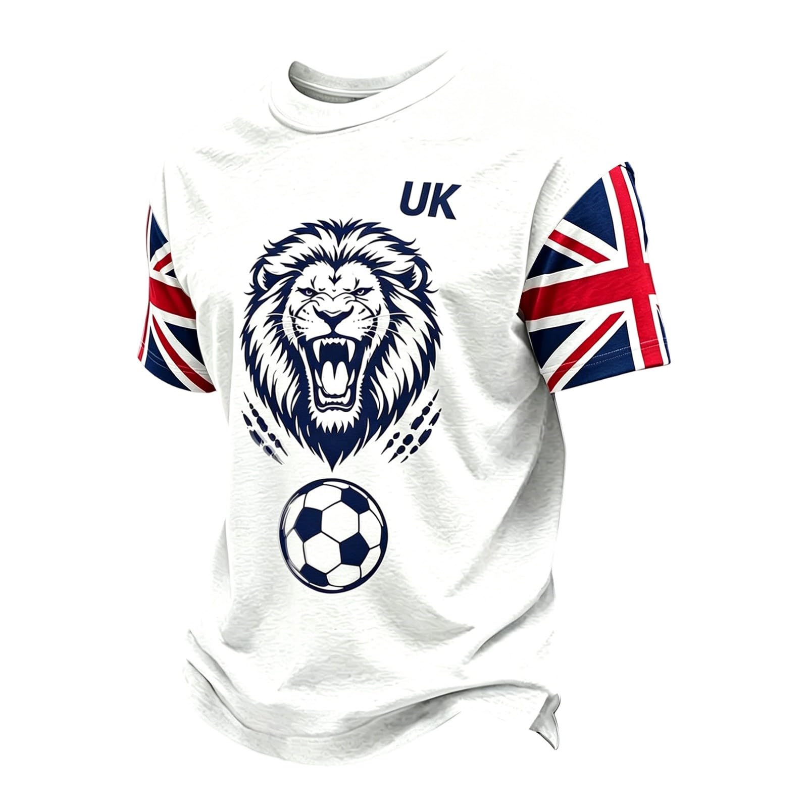 England Football Shirt 2026 World Cup Men's Fan Culture Printed Sport Tops Summer Short Sleeve Shirt Casual Comfortable Breathable Top for Casual Wear and Game Day Style (White, L)