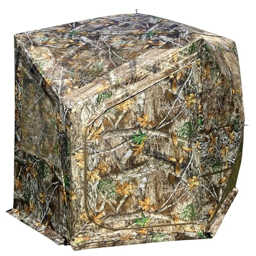TR Hunting Blind with Carrying Bag Ground Blind for Deer with Silent Zipperless Windows Blackout Interior,2/3 Person Pop Up Camouflage Hunting Camping Tent