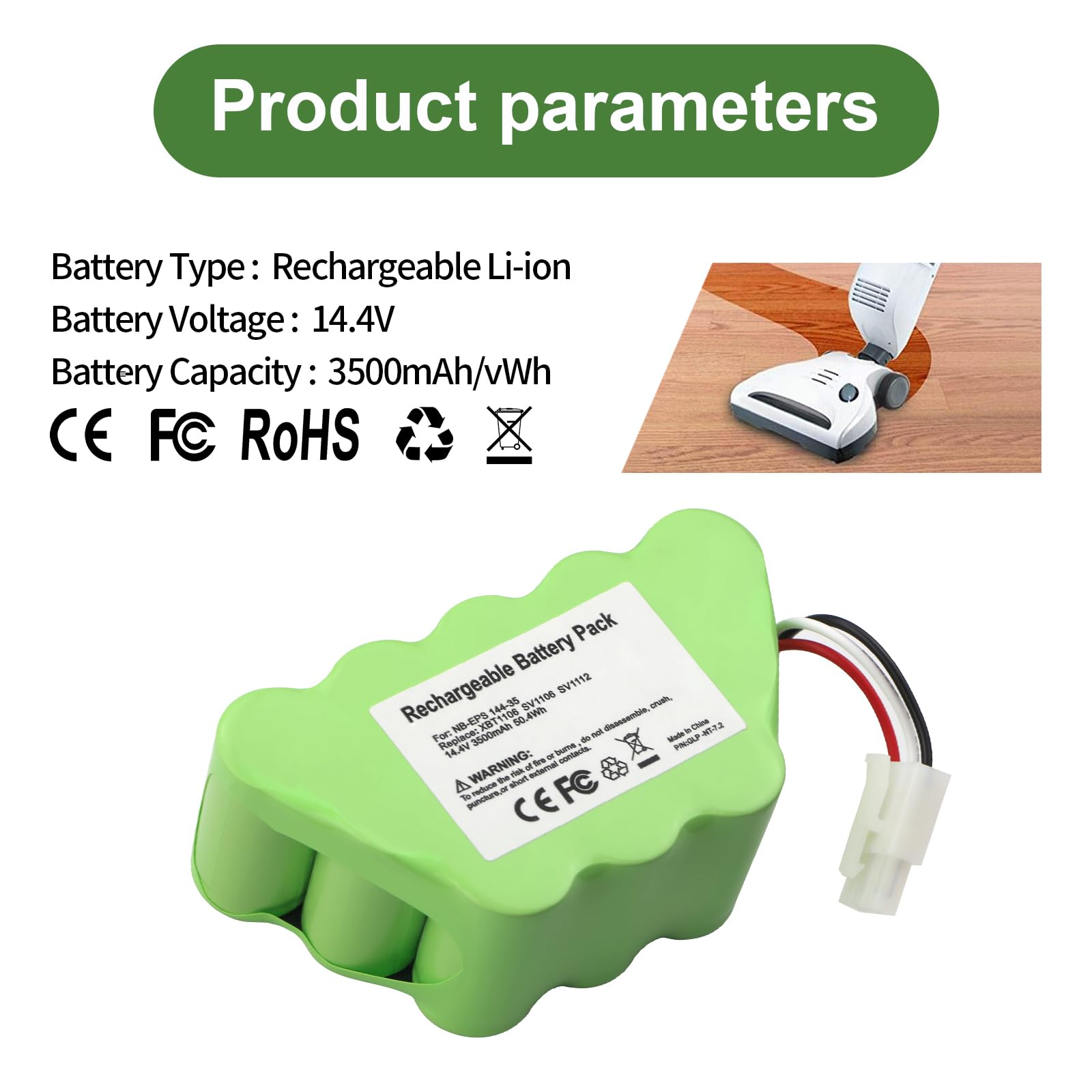 MULS XBT1106 3500mAh Vacuum Cleaner Battery Replacement for Shark XBT1106 SV1106 SV1112 SV1100 SV1107 XB1100 Freestyle Navigator Cordless Stick Vacuum Ni-Mh Battery 14.4V