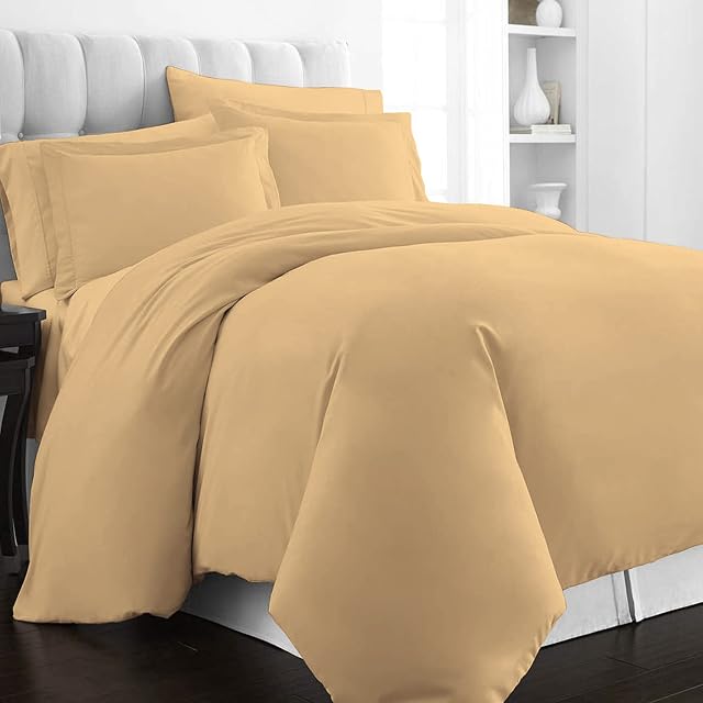 Pizuna 400 Thread Count Duvet Cover Set Double, Tan 100% Long Staple Cotton Duvet Cover Double, Luxury Soft Sateen Weave Quilt Cover Set with Button Closure (Tan 100% Cotton 400TC Double Duvet Set)