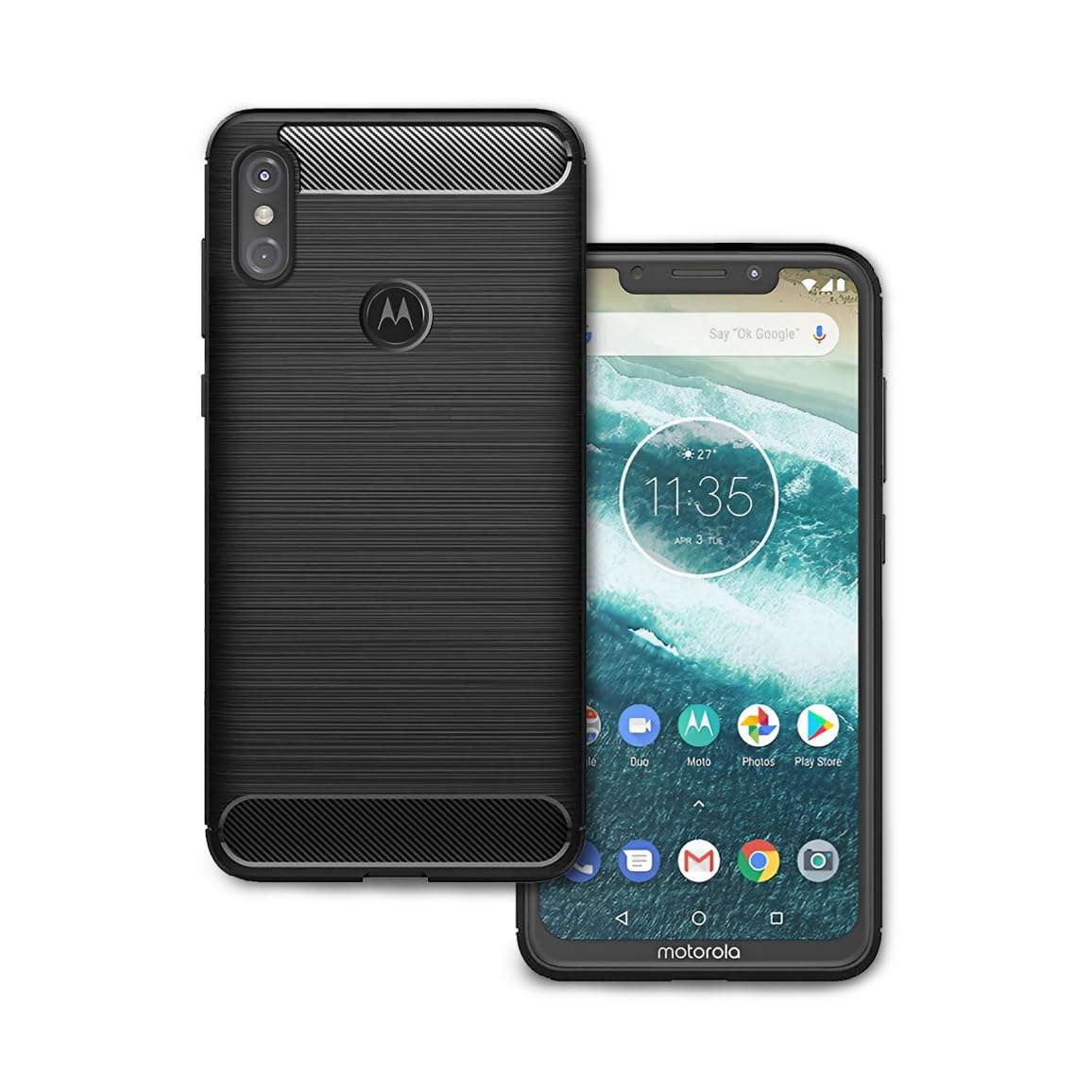 Plus Carbon Fiber Brushed Texture Shockproof Back Case Cover for Motorola Moto One Power - Black (B0CQNXLWLK) Amazon Price History, Amazon Price Tracker