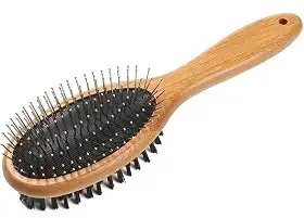 KylePet Escova para cães, dupla face, para animais de estimação, com alça de bambu para cães e gatos, pente de pelos longos para remover quedas, emaranhados e subpelo morto
