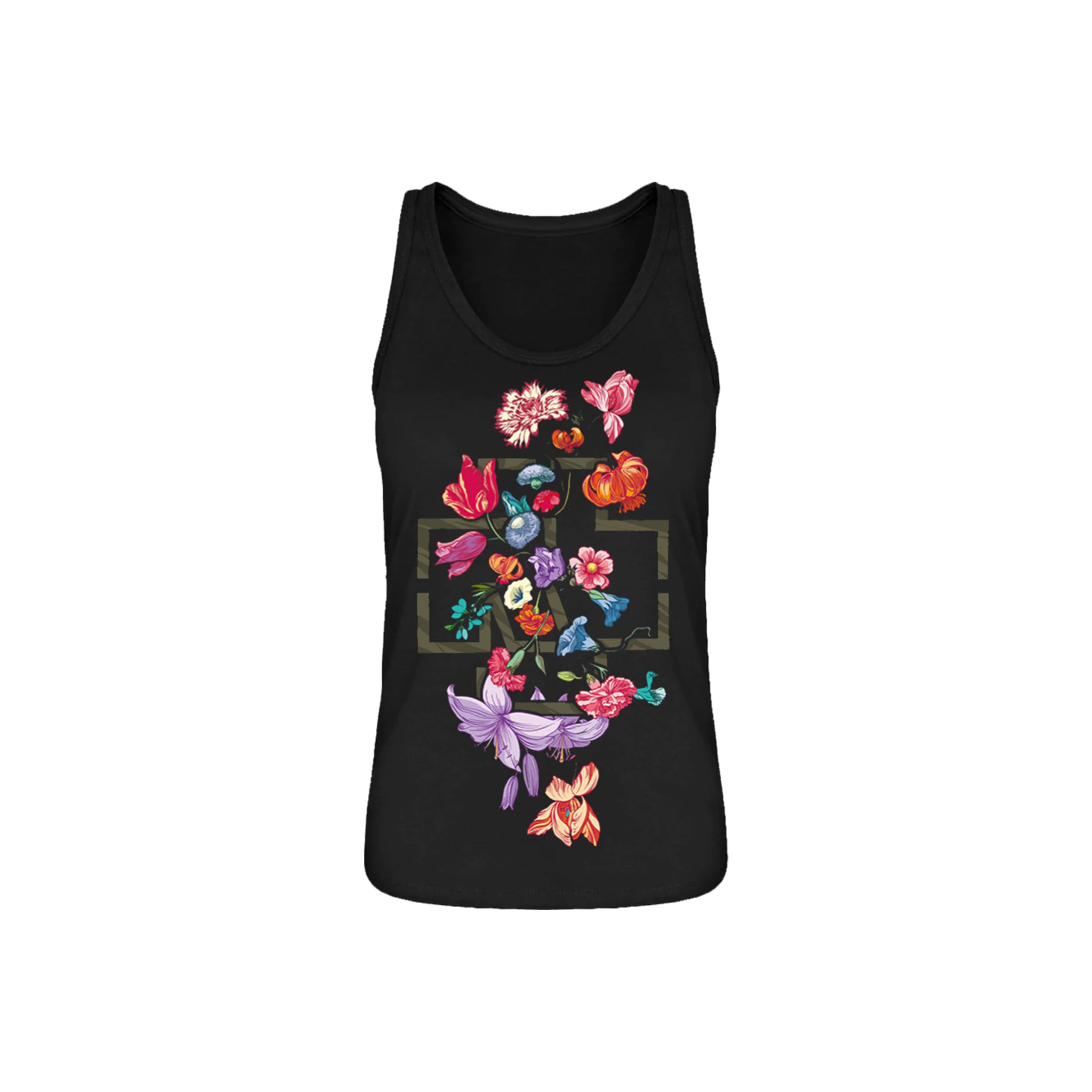 Rammstein Women's Black Tank Top Frauen Trägertop Blumen, Official Band Merchandise Fan Shirt With Chest Print, Large