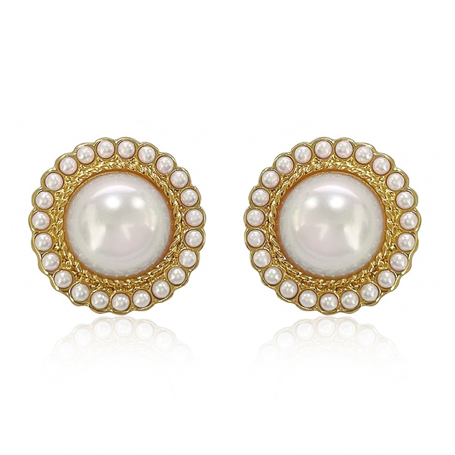Peora Gold Plated Pearl Studded Fancy Round Stud Earrings Contemporary Fashion Jewellery for Women & Girls
