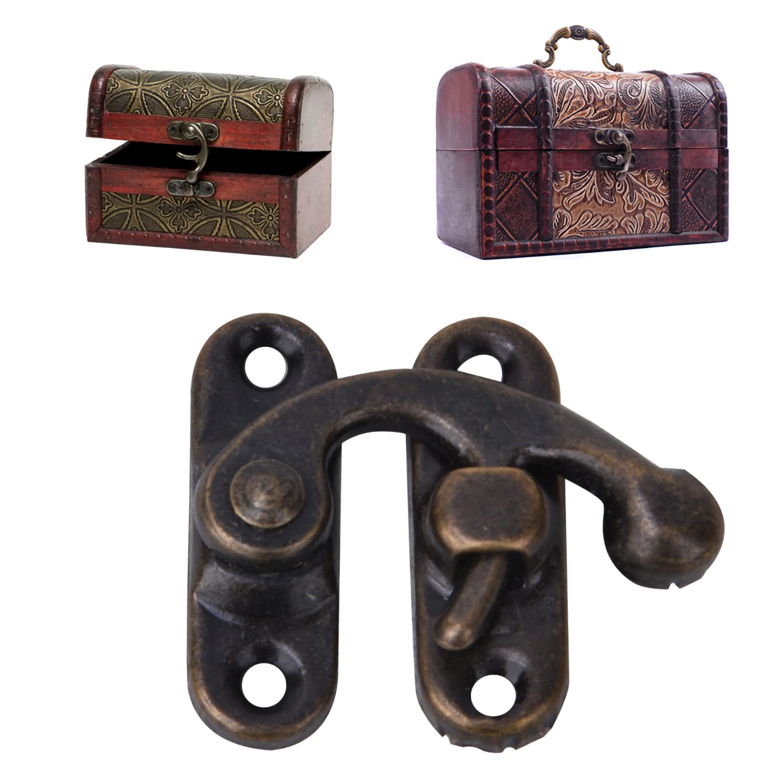 Horn Hook Hasp,30 Pcs Bronze Antique Wooden Jewelry Box Hook Clasp Suitcase Left/Right Hook Hasp with 120 Screws for Jewelry Gift Boxes (Bronze Right Hook)