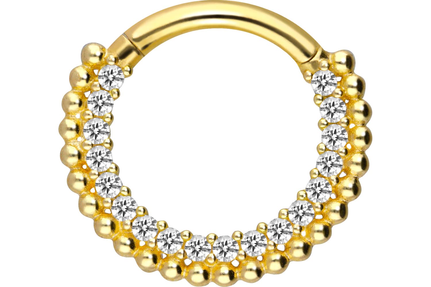 PIERCINGLINE 750er Gold Segmentring Clicker | 18 KARAT | EINGEFASSTE KRISTALLE mit KUGELRAND | Piercing Ring Nase Septum Ohr Helix | Farb & Größenauswahl