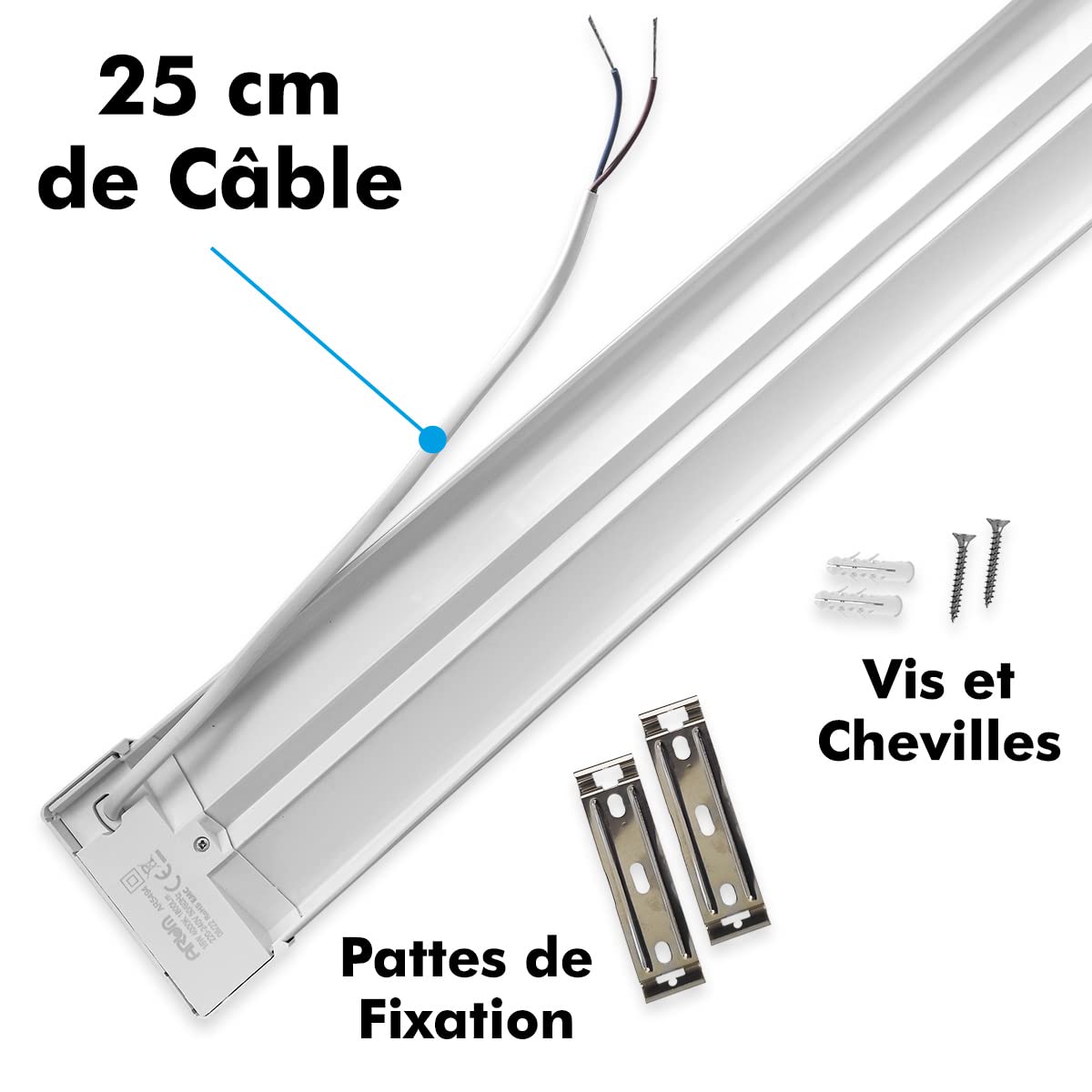 Arum Lot de 10 Réglette LED Extra-plate LINE 60 cm - 16W Blanc Naturel 4000K IP40 Intérieur. Tube LED T8 Intégré