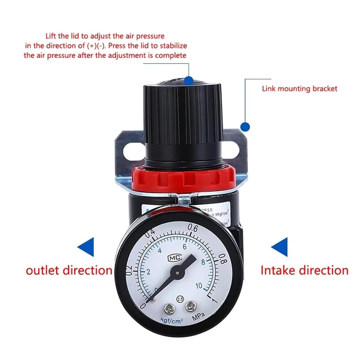 AR2000 1/4" G Thread 4MM 6MM 8MM 10MM 12MM Pneumatic Air Compressor Pressure Regulator Reduction Valve Connector Fittings(AR2000,5 Pcs)