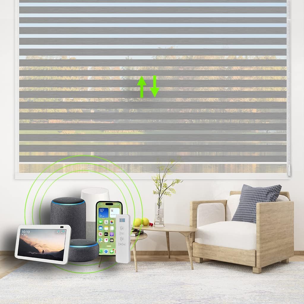 Blackout Motorized Zebra/Roller Shades – LEGACY-B1001-300 Series Smart Remote Control Window Blinds