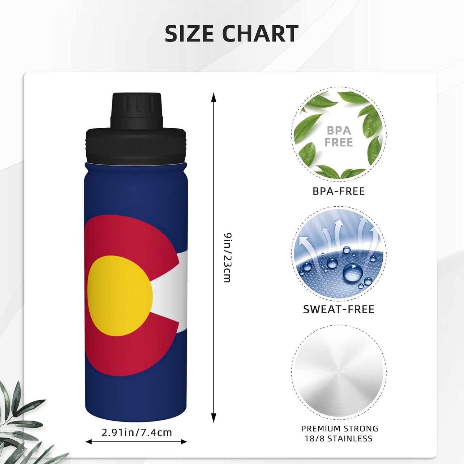 Colorado flag Printed Vacuum Insulated Water Bottle, 18OZ Stainless Steel Kettle, Single-Hand Operation Lid