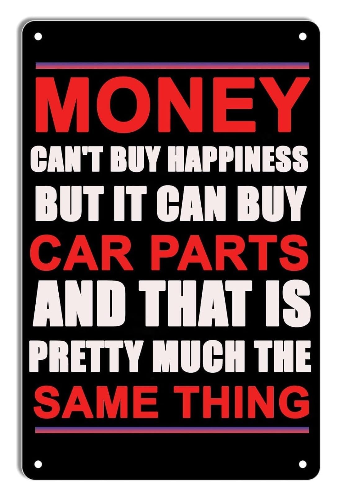 FNYUVNFAF Man Cave Garage Sign Metal Tin Sign Funny Car Lover Quote Money for Car Parts Vintage Humor Wall-Art for Auto Enthusiast 8 X 12 inch