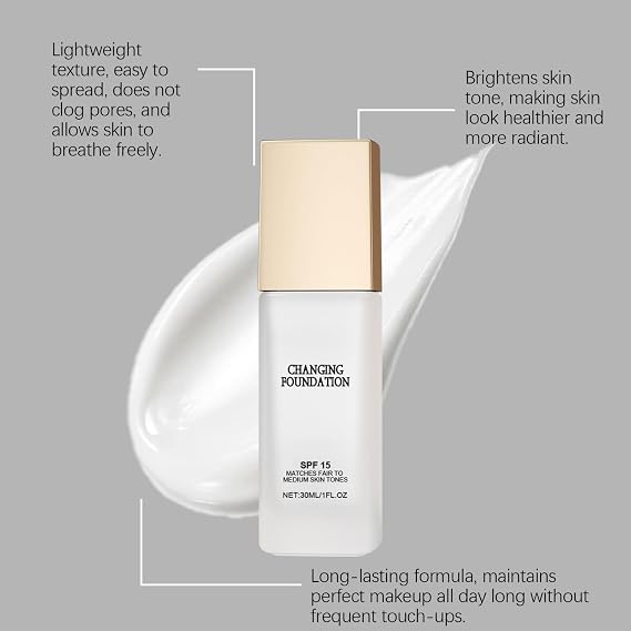 Color Changing Foundation with Glycerin - SPF 15 Foundation for Mature Skin - 30ML Long-Lasting & Mattifying for Women Men Liquid Makeup